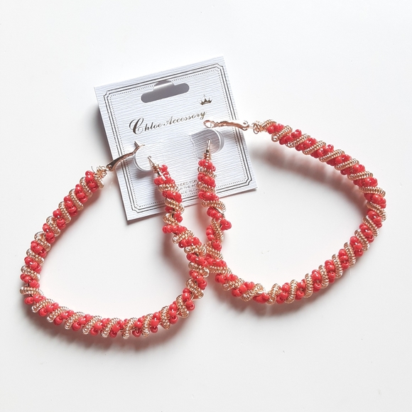 chloe Accessory Jewelry - Chloe Accessory Big Redish/Orange Heart Earrings